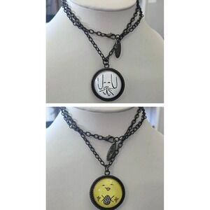 Plunder Glass Charm Pendant Necklace Easter Bunny Chick Egg Double Sided 25"